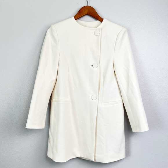 ZARA Ivory Cream Double-Breasted Button Down Round Neck Frock Coat - Picture 3 of 7